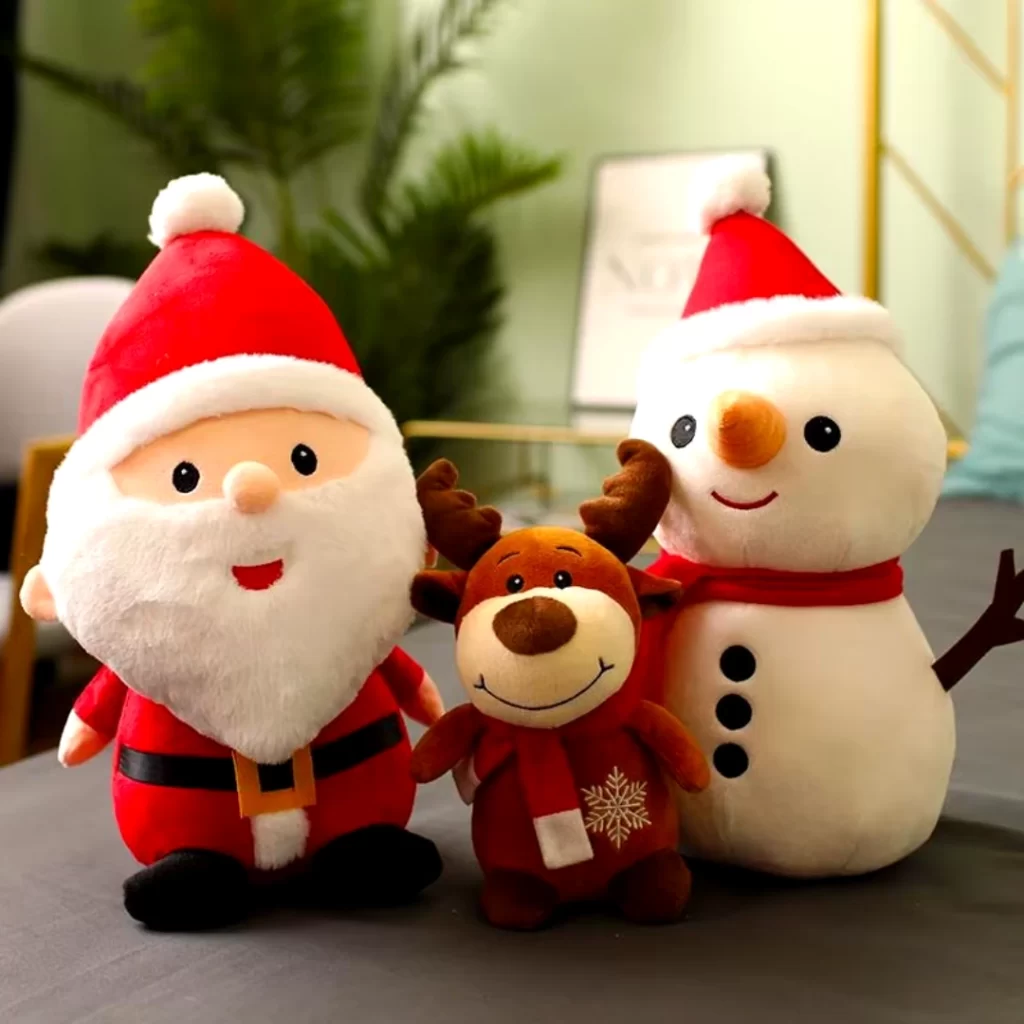 Santa Plush Toy with Reindeer and Snow